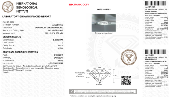  LDI60 Kim cương nuôi cấy 6mm-IGI LG702517192 