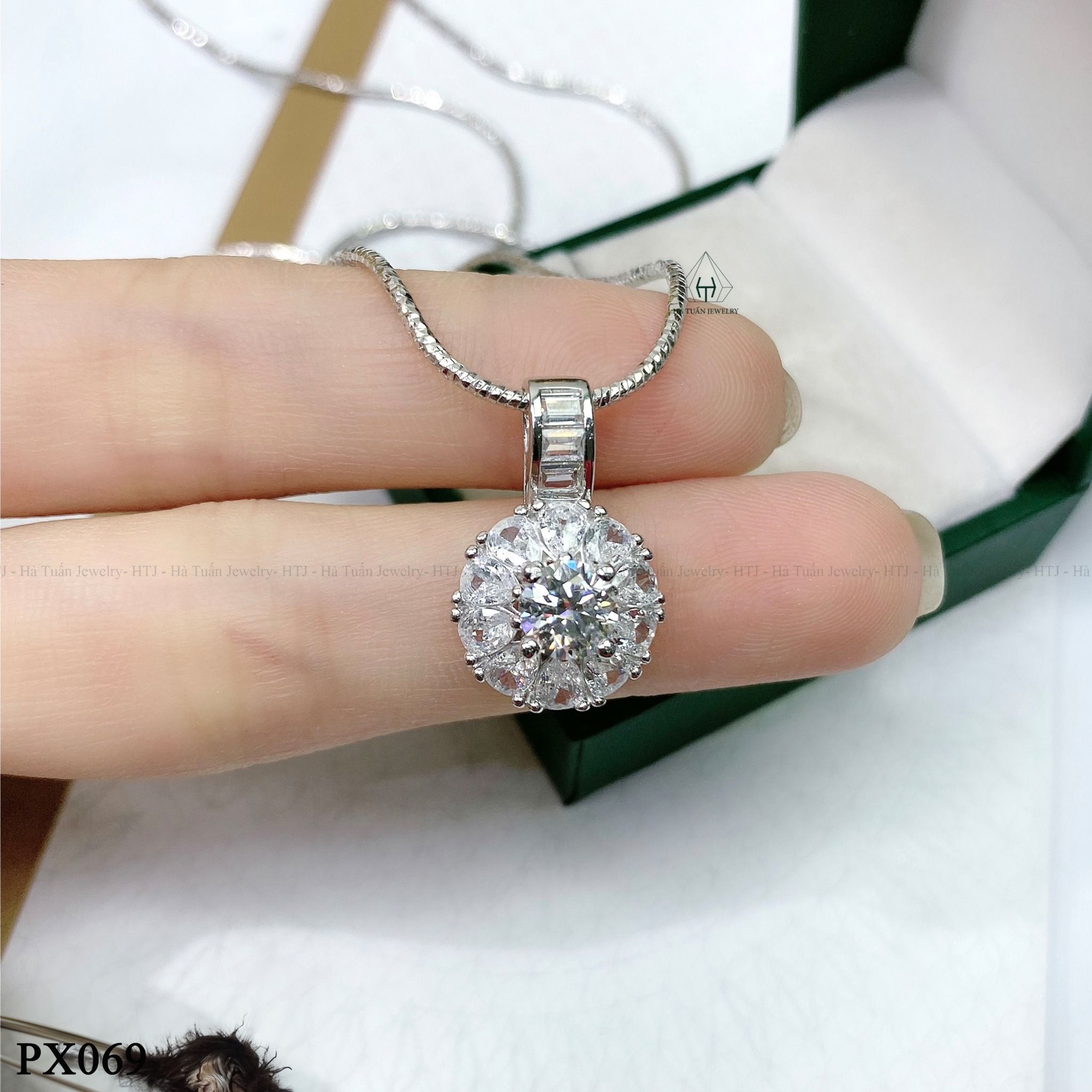 PX069 6mm Mặt dây hoa phối đá 