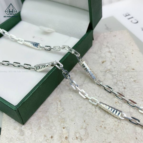  NB012 Dây chuyền bạc dây mưa viền sọc 
