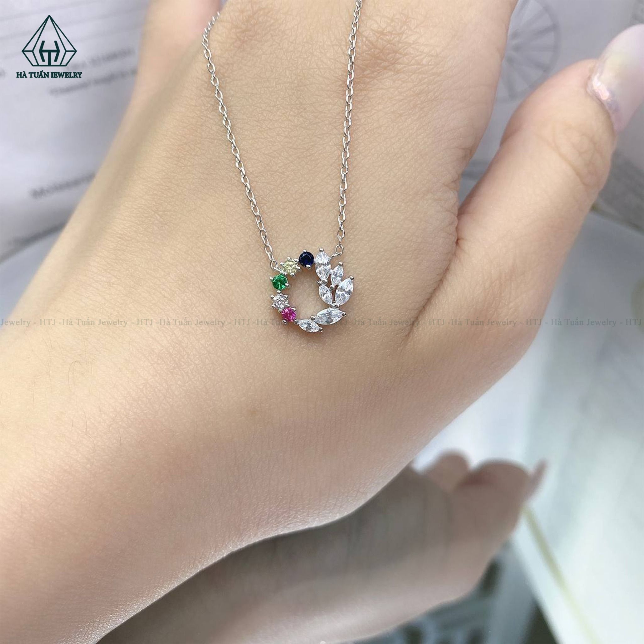  N452 Dây chuyền lá đá màu 