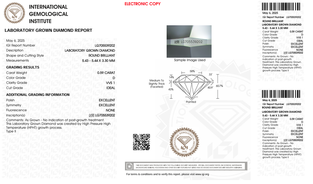 LDI54 Kim cương nuôi cấy 5.4mm-IGI LG705539202
