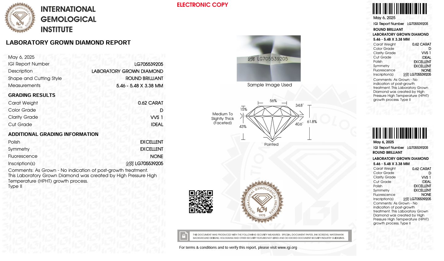  LDI54 Kim cương nuôi cấy 5.4mm-IGI LG705539205 