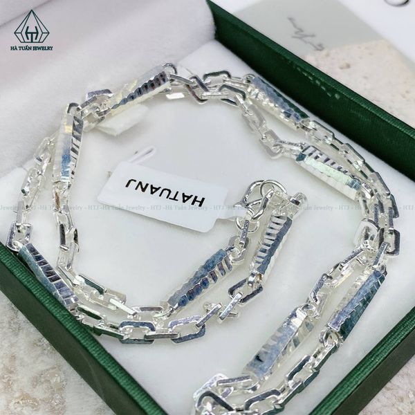  NB012 Dây chuyền bạc dây mưa viền sọc 