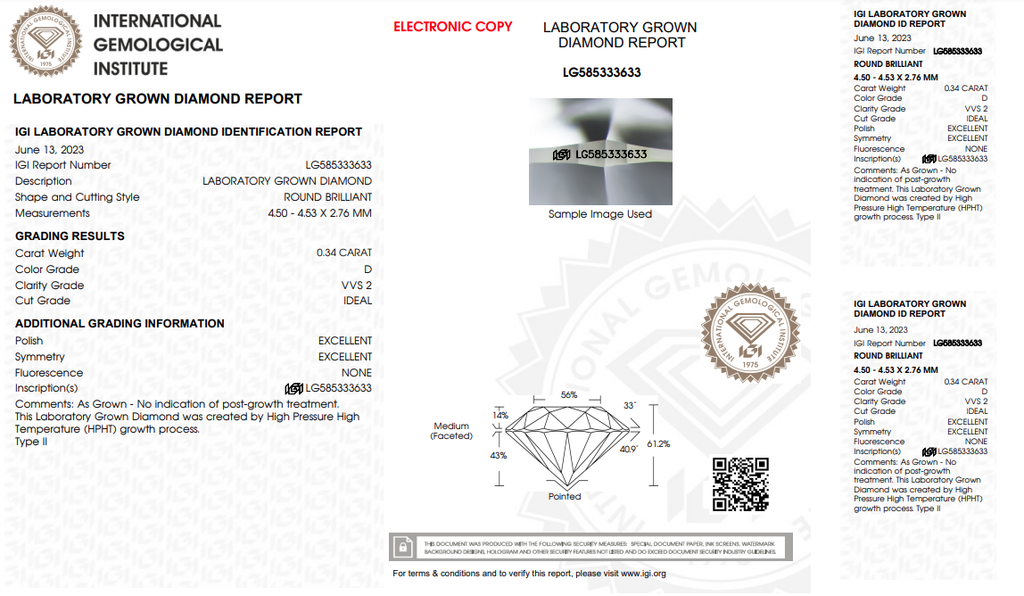 LDI45 Kim cương nuôi cấy 4.5mm-IGI LG585333633
