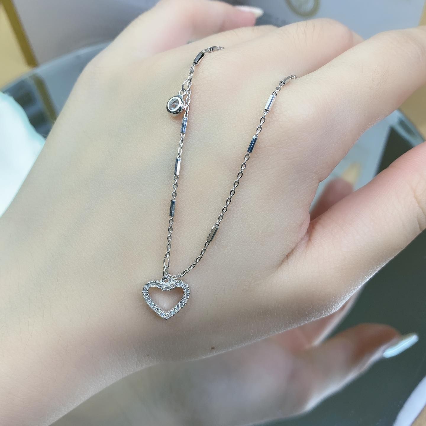  N441 Dây chuyền xích khúc mặt tim đá 