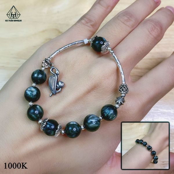  SC012 VÒNG ĐÁ MẮT RỒNG PHỐI CHARM CHIM HẠC 