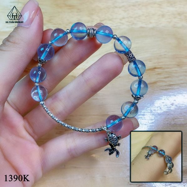  SC050 VÒNG ĐÁ AQUAMARINE MIX CHARM ỐNG BẠC 