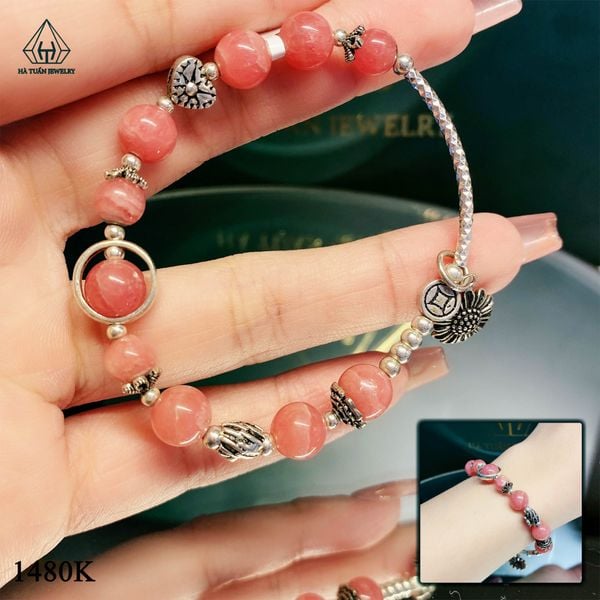  SC003 VÒNG ĐÁ ĐÀO HOA PHỐI CHARM HOA 