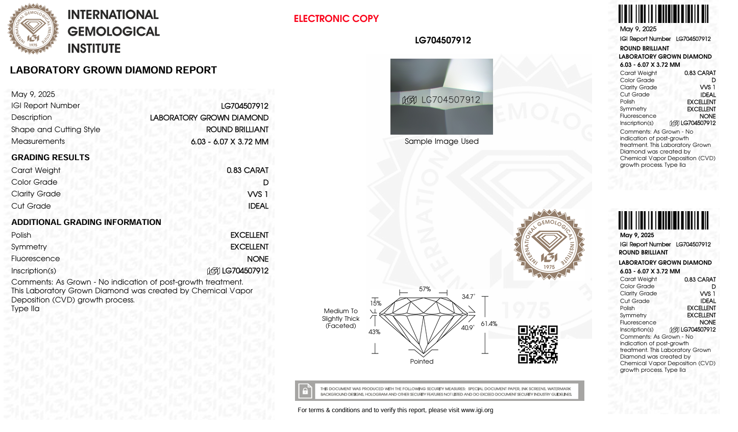  LDI60 Kim cương nuôi cấy 6mm-IGI LG704507912 