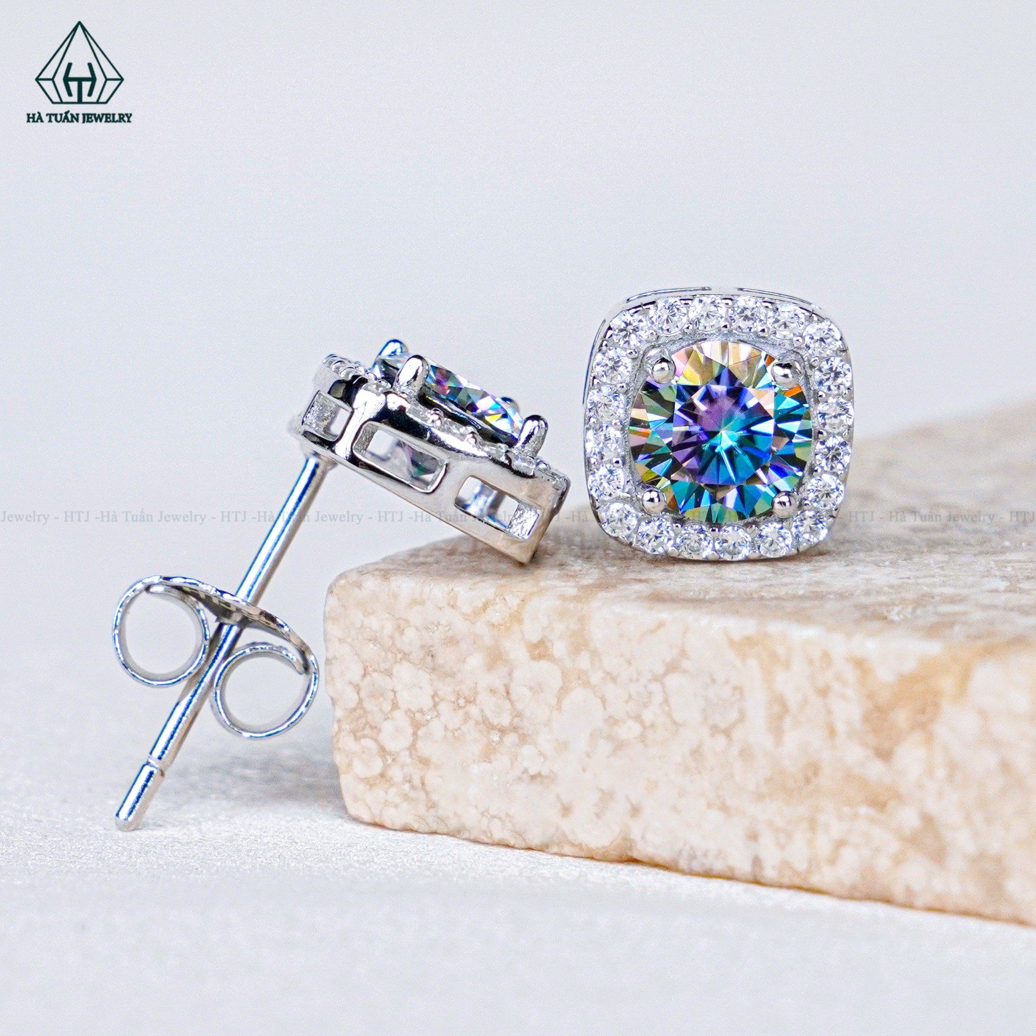  EX481 Bông tai vuông chủ Mois xanh dương 5mm (không mã cạnh) 
