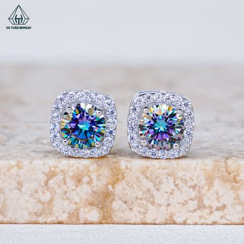 EX481 Bông tai vuông chủ Mois xanh dương 5mm (không mã cạnh)