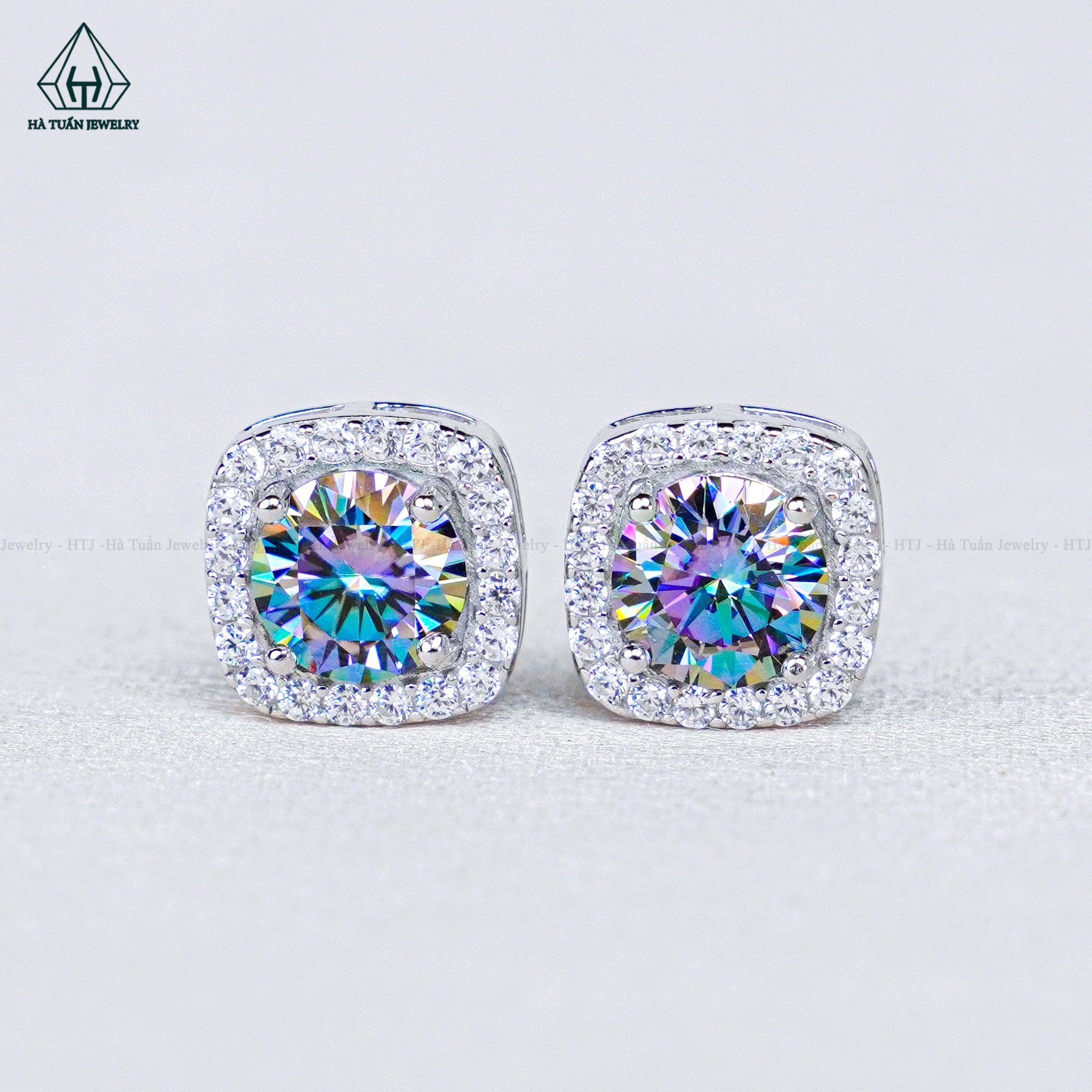  EX481 Bông tai vuông chủ Mois xanh dương 5mm (không mã cạnh) 