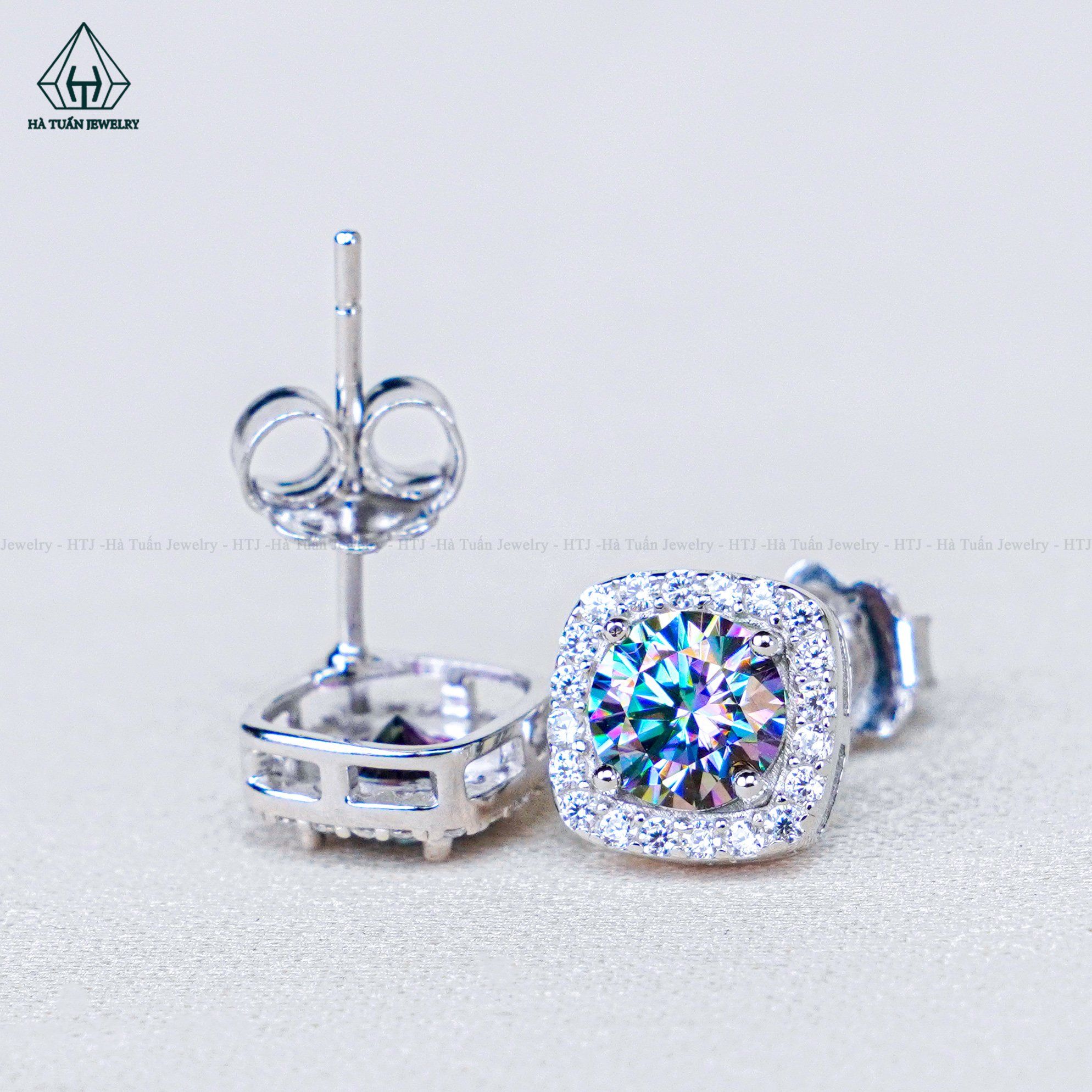  EX481 Bông tai vuông chủ Mois xanh dương 5mm (không mã cạnh) 