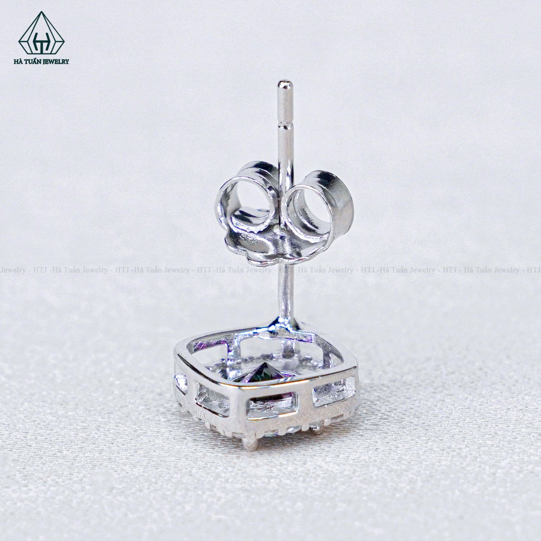  EX481 Bông tai vuông chủ Mois xanh dương 5mm (không mã cạnh) 