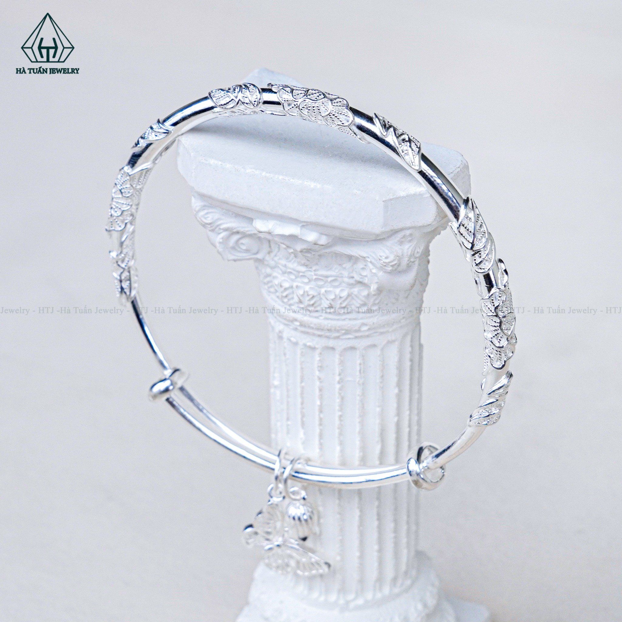 B023 Lắc tay dạng kiềng hoa mẫu đơn charm bướm 
