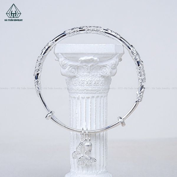  B023 Lắc tay dạng kiềng hoa mẫu đơn charm bướm 