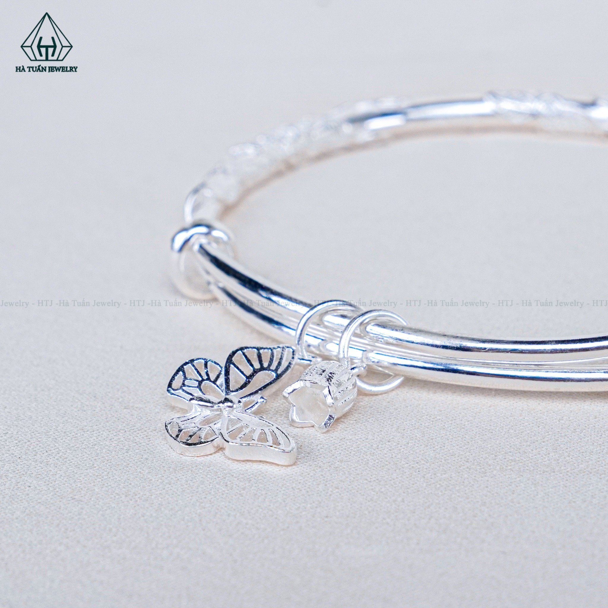  B023 Lắc tay dạng kiềng hoa mẫu đơn charm bướm 
