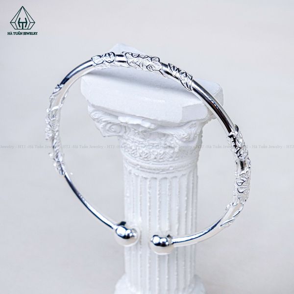  B024 Lắc tay viền hoa mẫu đơn dạng hở 