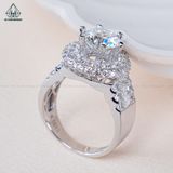  RX485 8mm Nhẫn nữ mặt tròn phối tấm baguette 