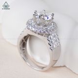  RX485 8mm Nhẫn nữ mặt tròn phối tấm baguette 