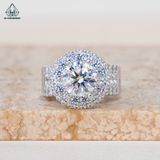  RX485 8mm Nhẫn nữ mặt tròn phối tấm baguette 