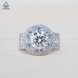  RX485 8mm Nhẫn nữ mặt tròn phối tấm baguette 