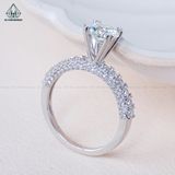  RX501 6.5mm Nhẫn nữ full cz nửa vành tấm 4 chấu đôi trái tim 