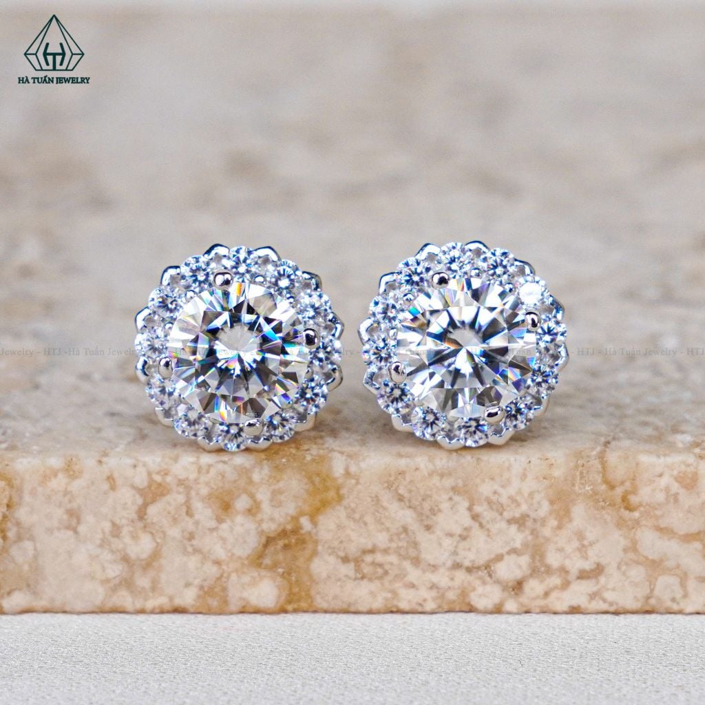 EX356 4-5-6mm Bông tai viền tấm hoa 12 cánh tim