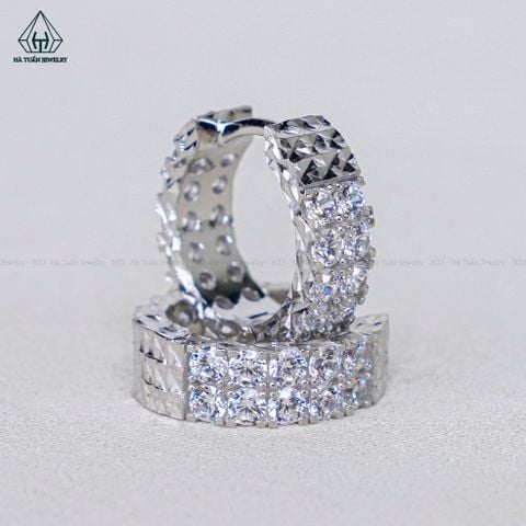 E028 Bông tai khoen 2 hàng đá bên hông móc máy