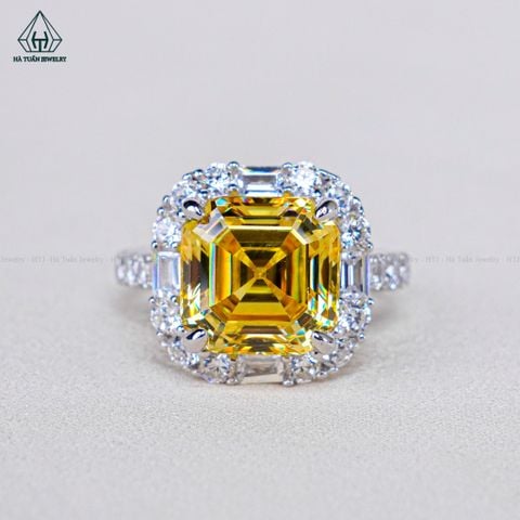 R944 Nhẫn nữ Asscher CZ Vàng 10mm