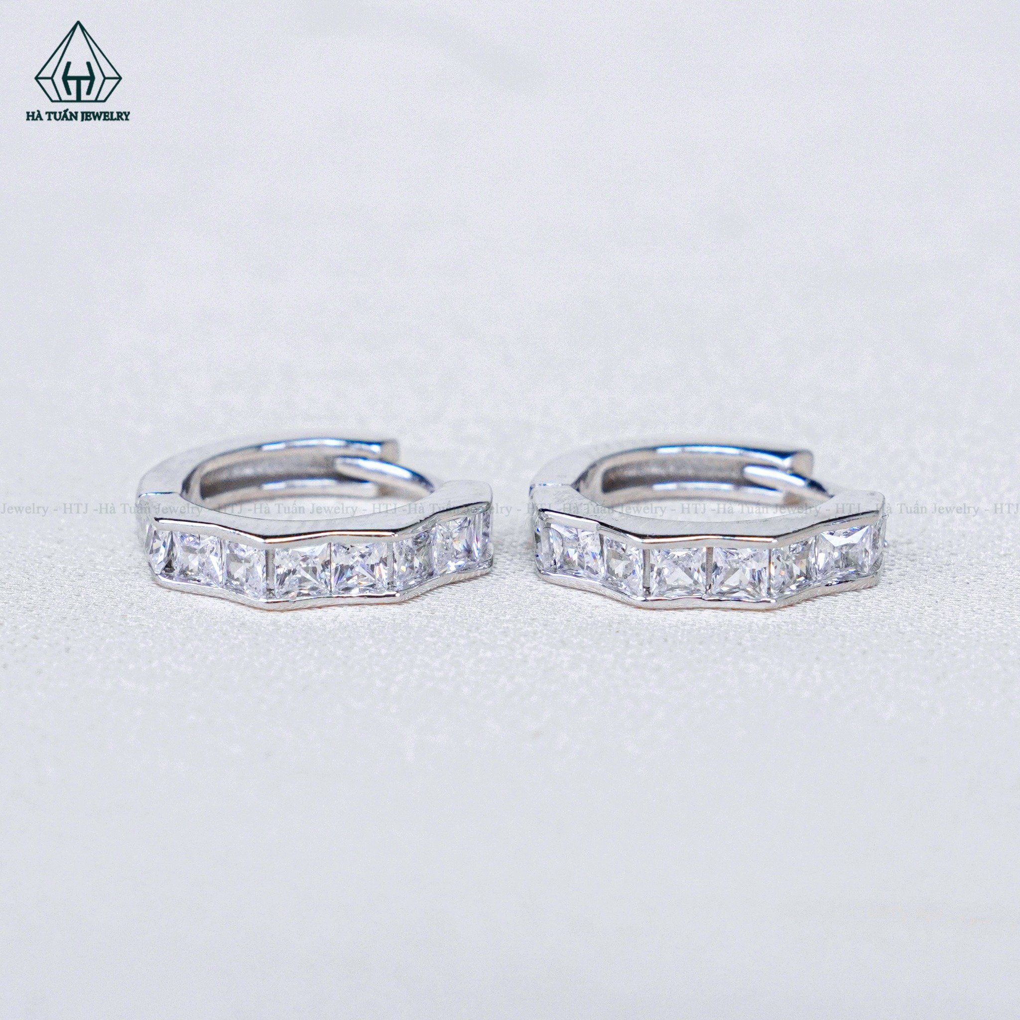  E076 Bông tai khoen đá princess 