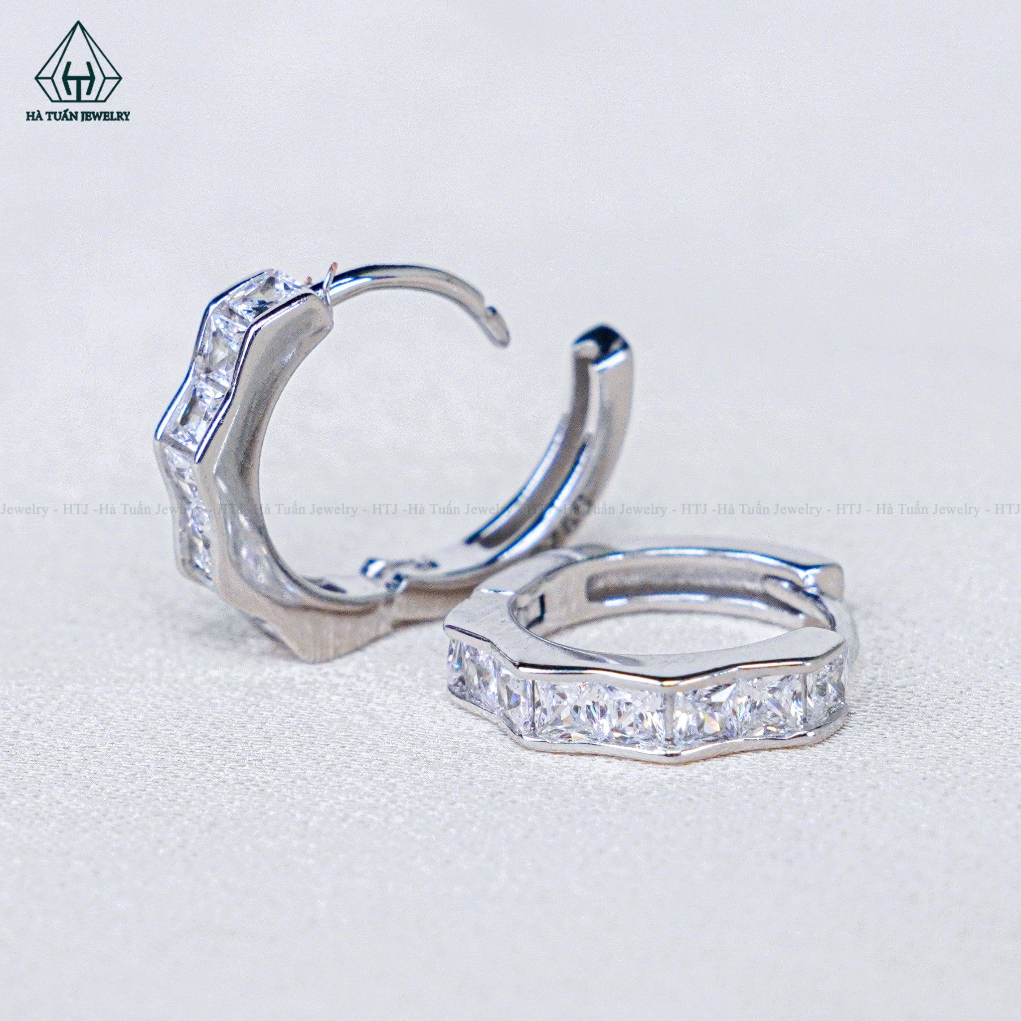  E076 Bông tai khoen đá princess 