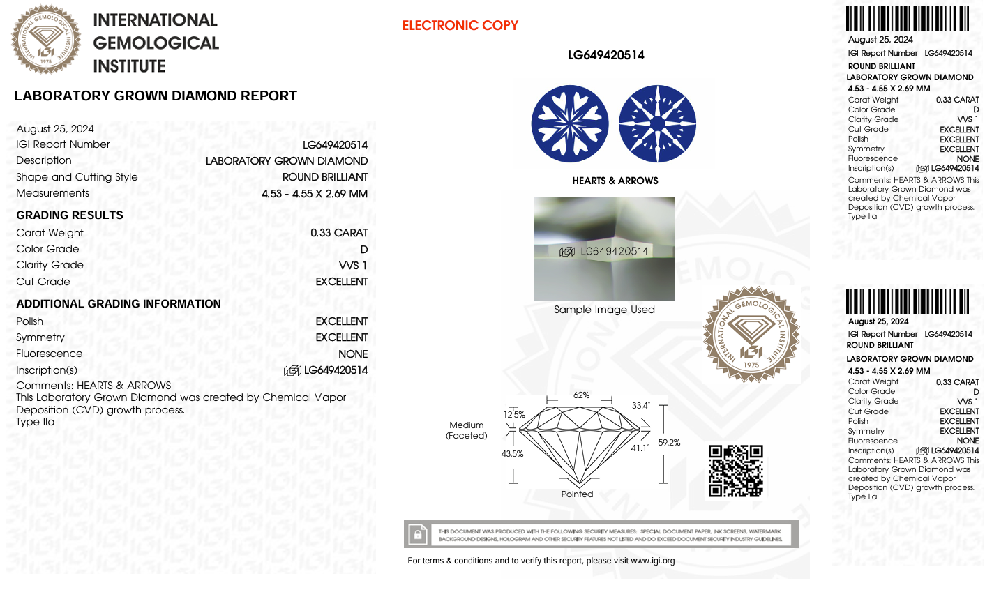  LDI45 Kim cương nuôi cấy 4.5mm-IGI LG649420514 