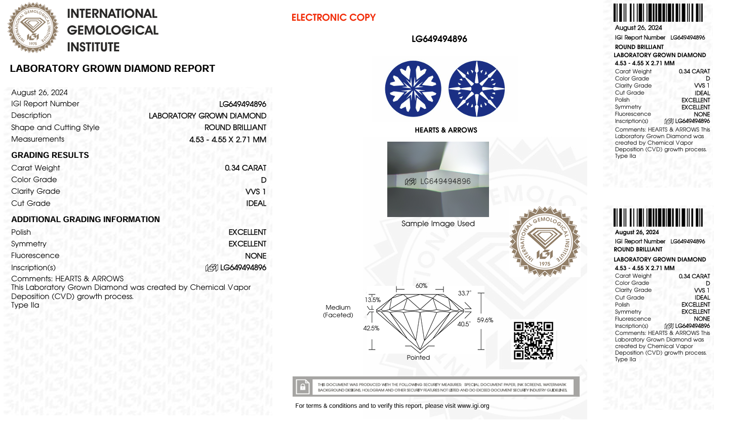  LDI45 Kim cương nuôi cấy 4.5mm-IGI LG649494896 