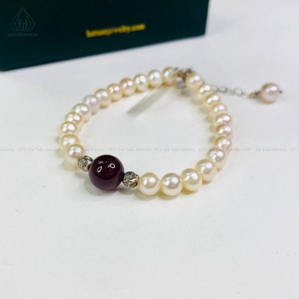  PE003 Vòng ngọc trai phối ganet 