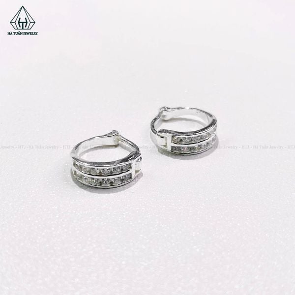  EB004 Bông tai khoen 2 hàng đá 