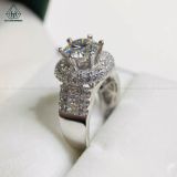  RX485 8mm Nhẫn nữ mặt tròn phối tấm baguette 