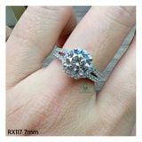  RX117 7mm Nhẫn đài tấm hoa 2 hàng đá hở 