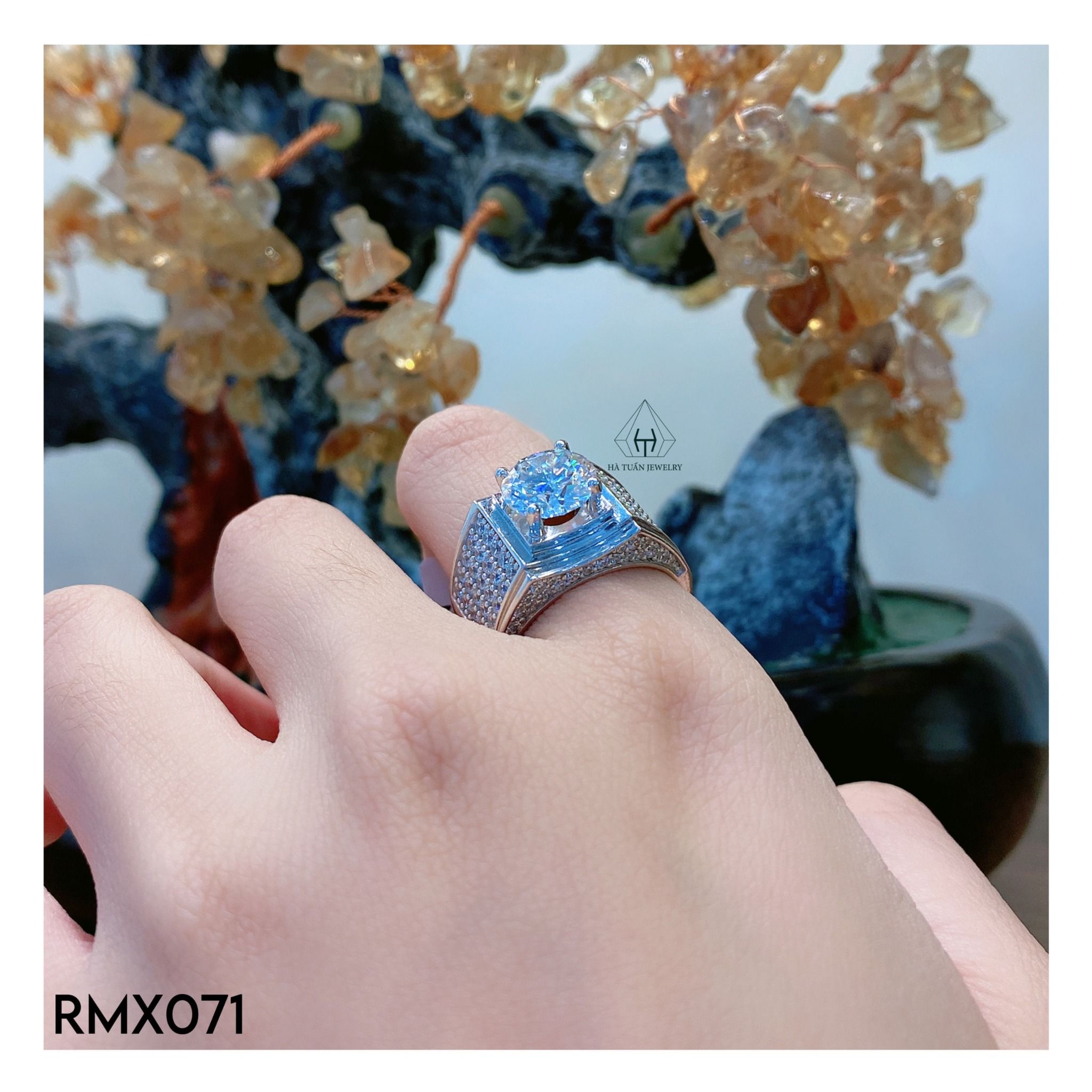  RMX071 9mm Nhẫn nam viền trơn vành đá 