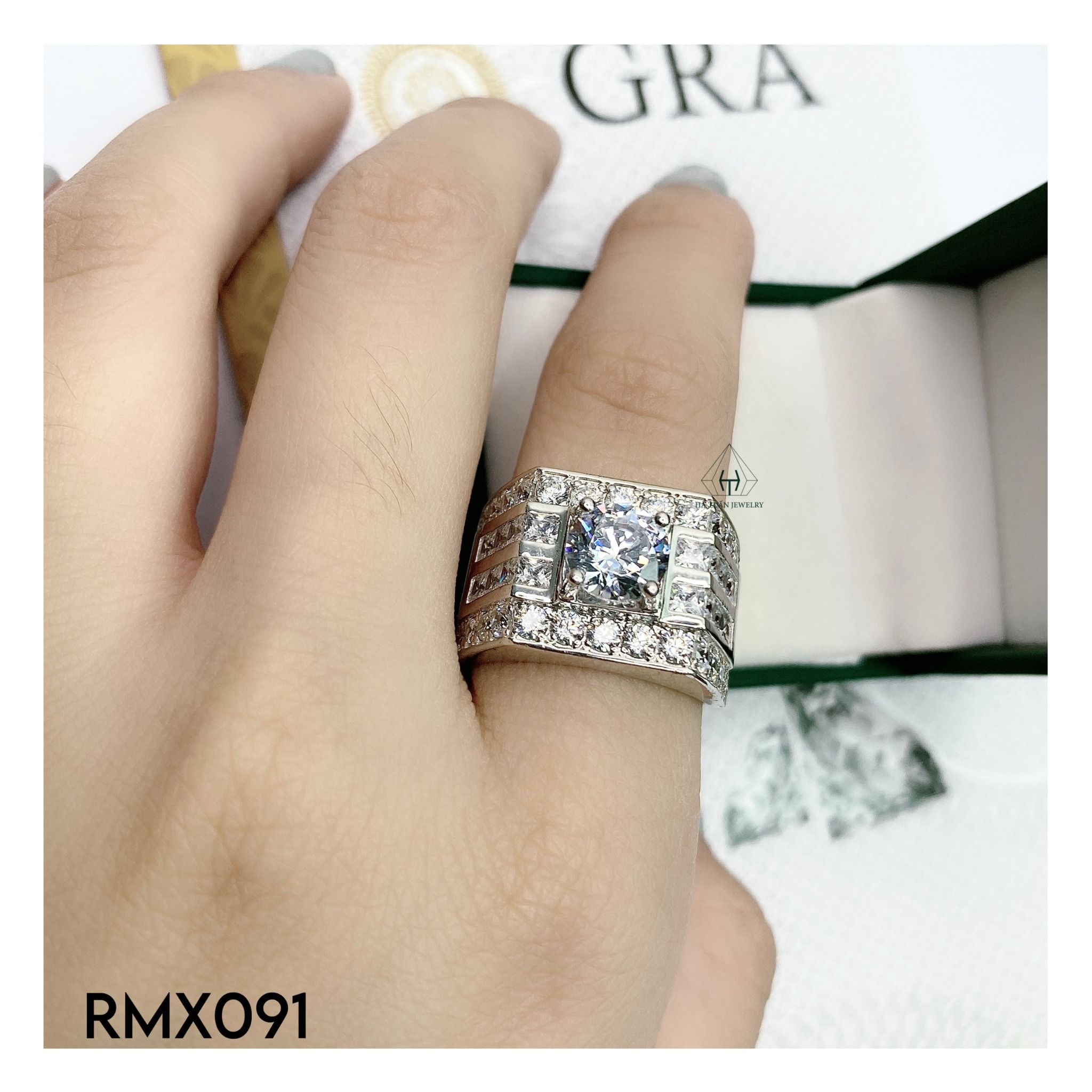  RMX091 8mm Nhẫn nam viền đá 