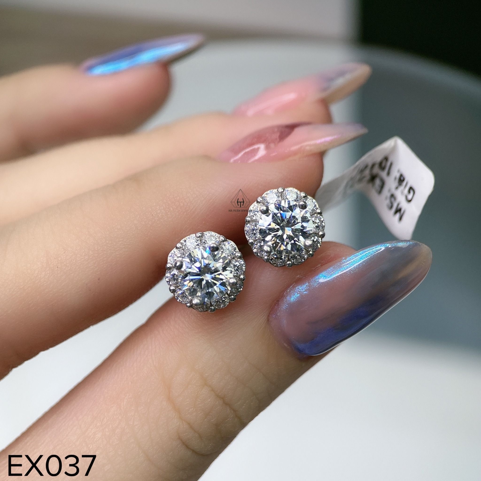  EX037 6mm bông tai viền tấm tròn 