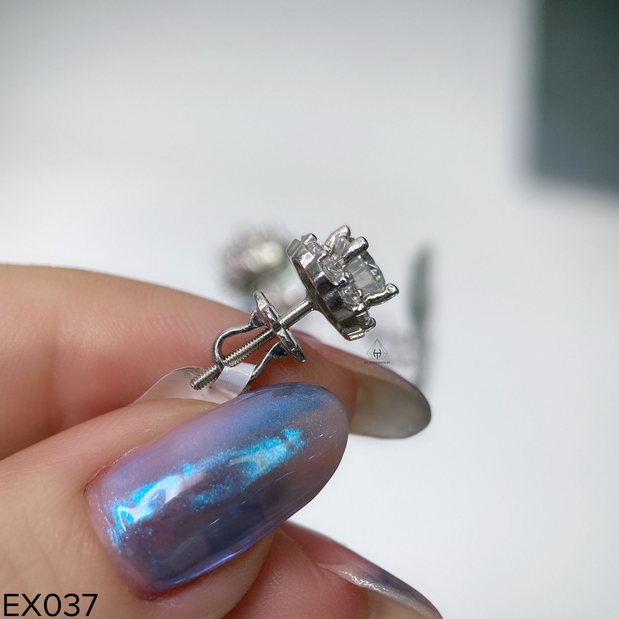  EX037 6mm bông tai viền tấm tròn 