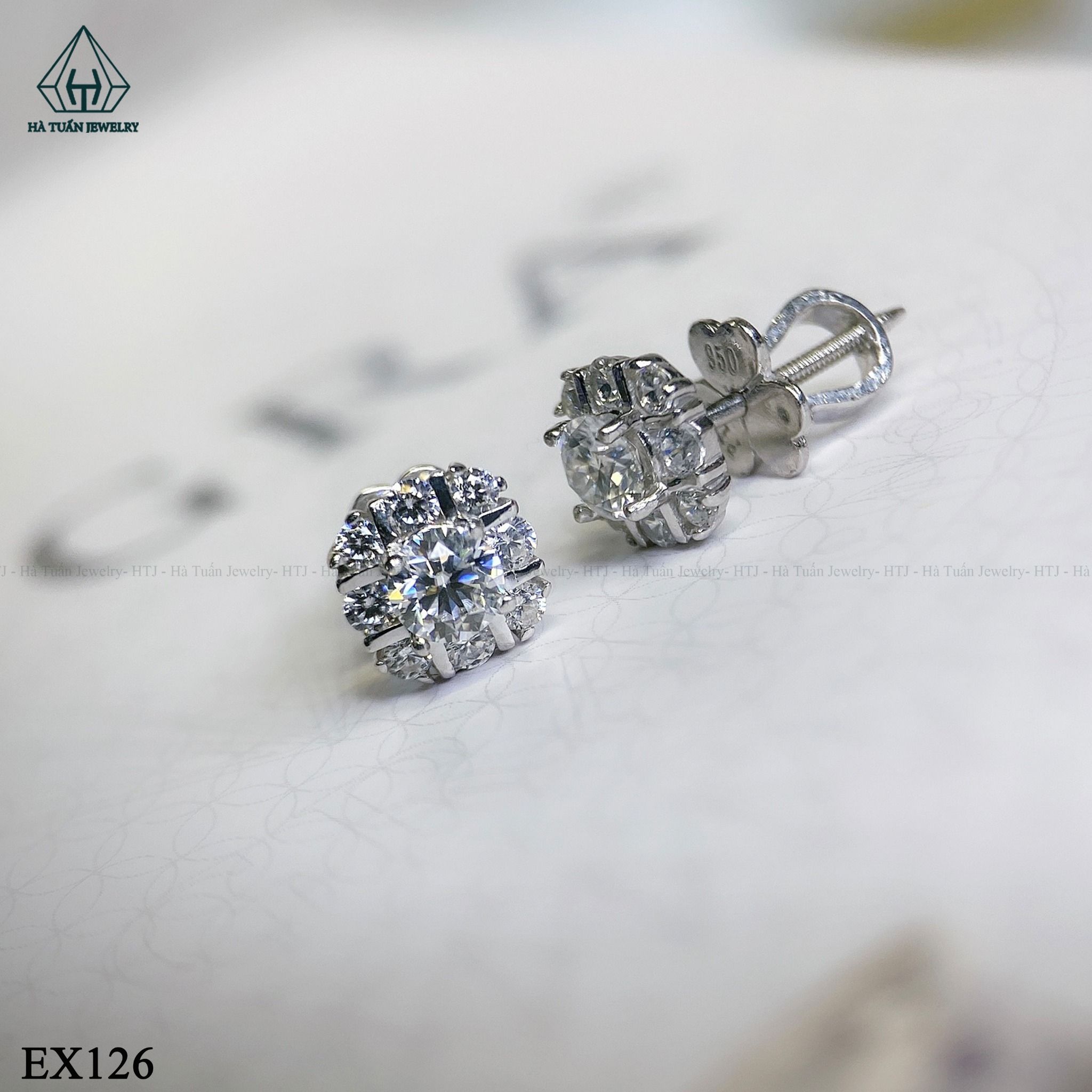  EX126 4mm Bông tai vuông caro 