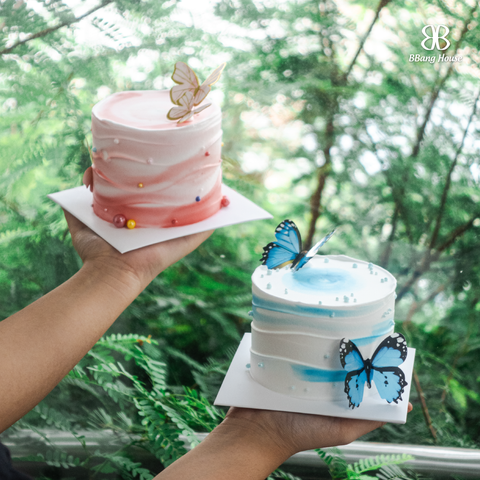  BÁNH KEM CÁNH BƯỚM MÀU XANH HỒNG 