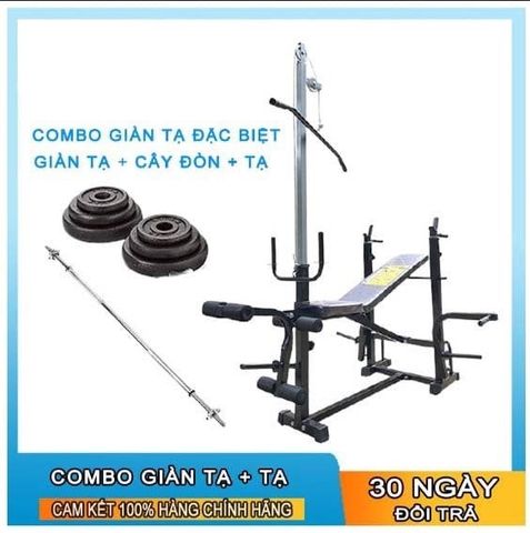  Combo 30kg tạ +ghế tạ đa năng kéo xô+ cây đòn 