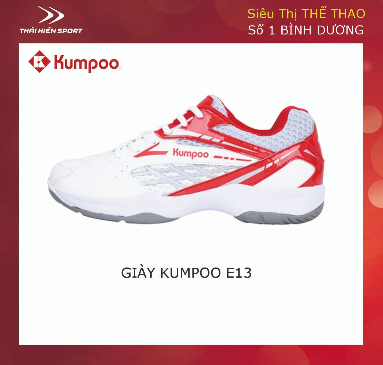  Giày cầu lông Kumpoo E13 trắng đỏ 