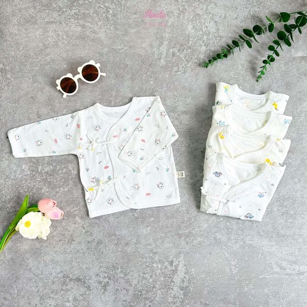  [01 Áo] Áo sơ sinh tay dài cài lệch chất cotton siêu mềm mịn Hinata A01 