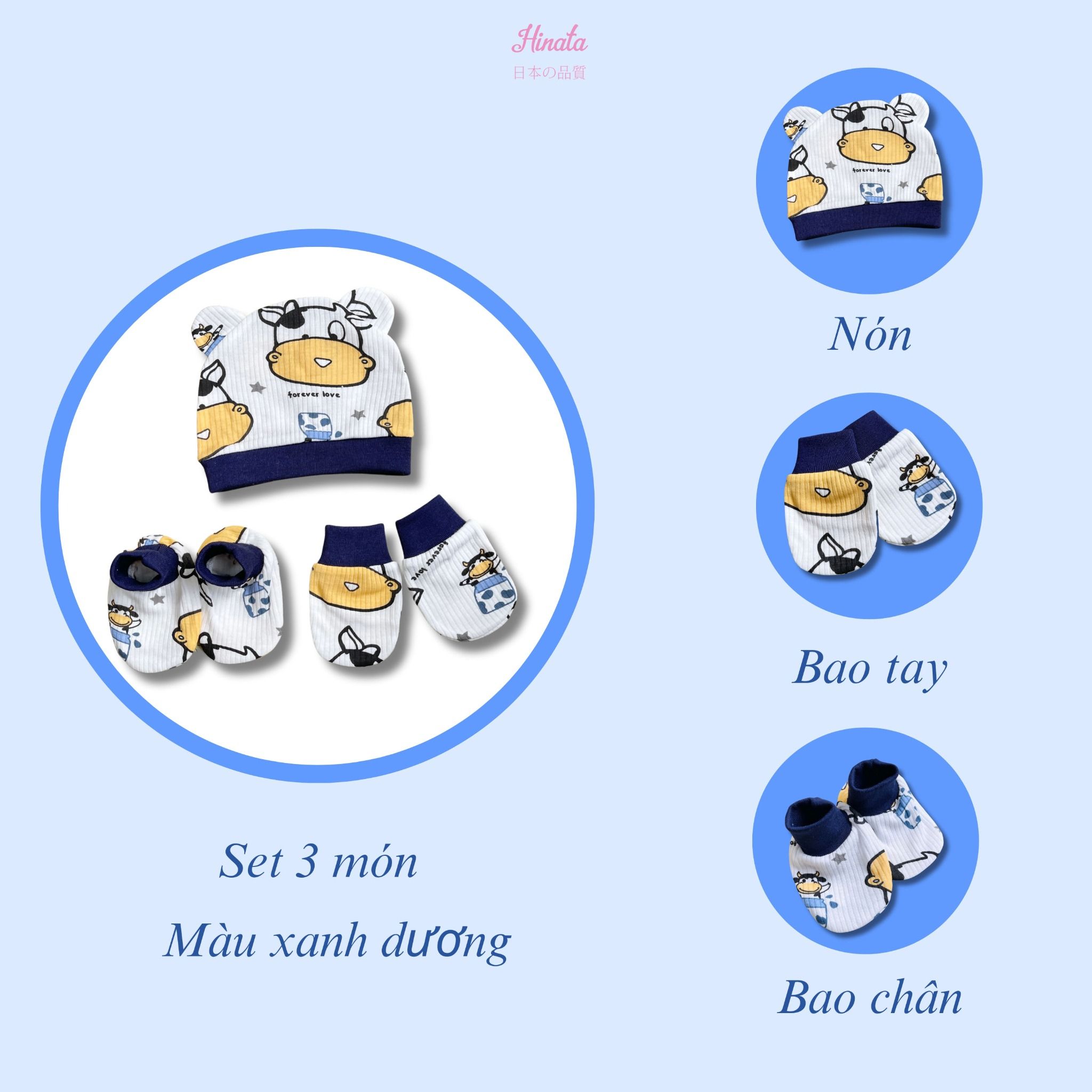  [01 Set] Mũ, Vớ, Bao tay sơ sinh cho bé từ 0-6 tháng Hinata CB01 