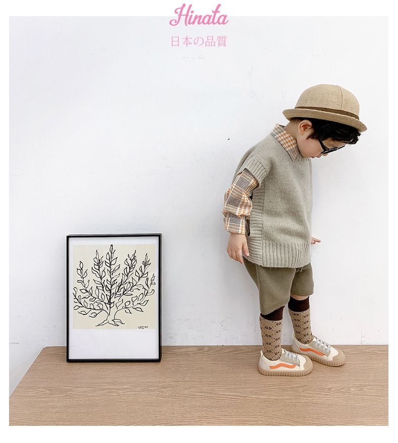  Set áo Ghi-lê quần len phong cách Nhật cho bé trai BF37 Hinata 