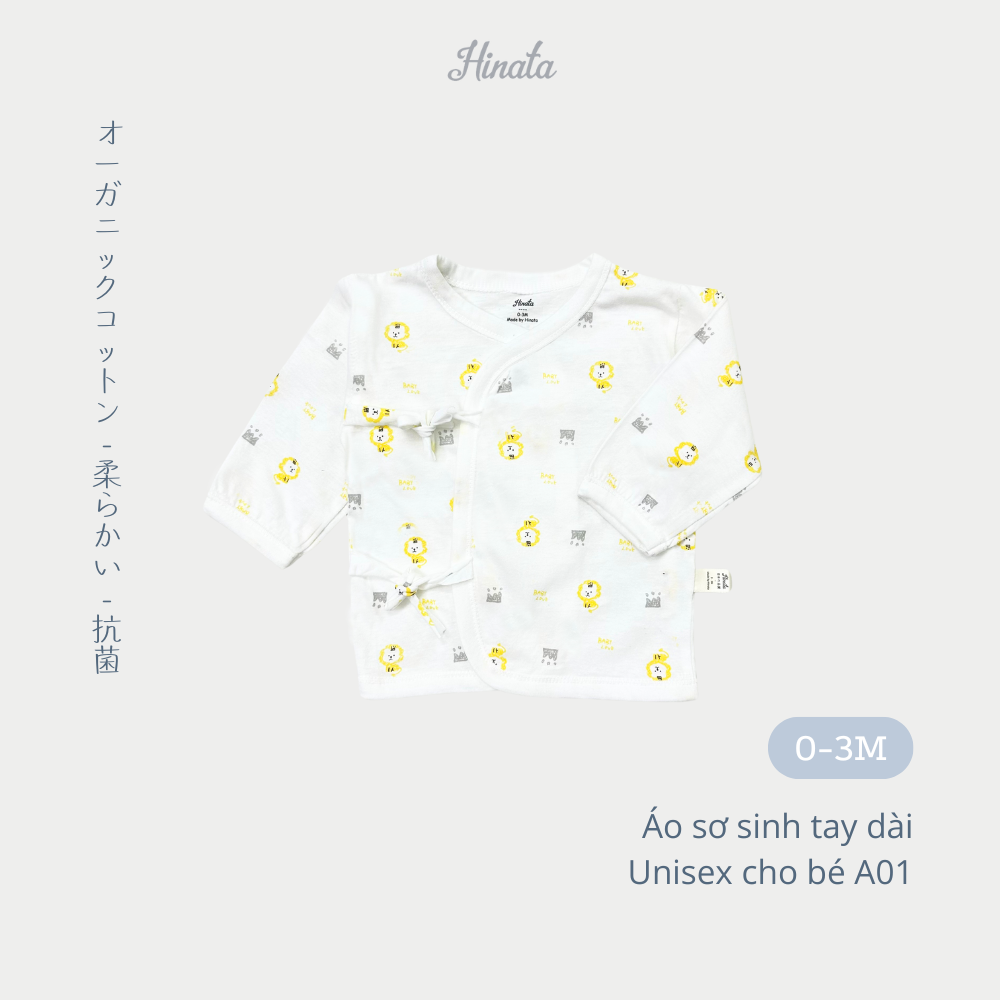  [03 Áo] Áo sơ sinh tay dài cài lệch chất cotton siêu mềm mịn Hinata A01 